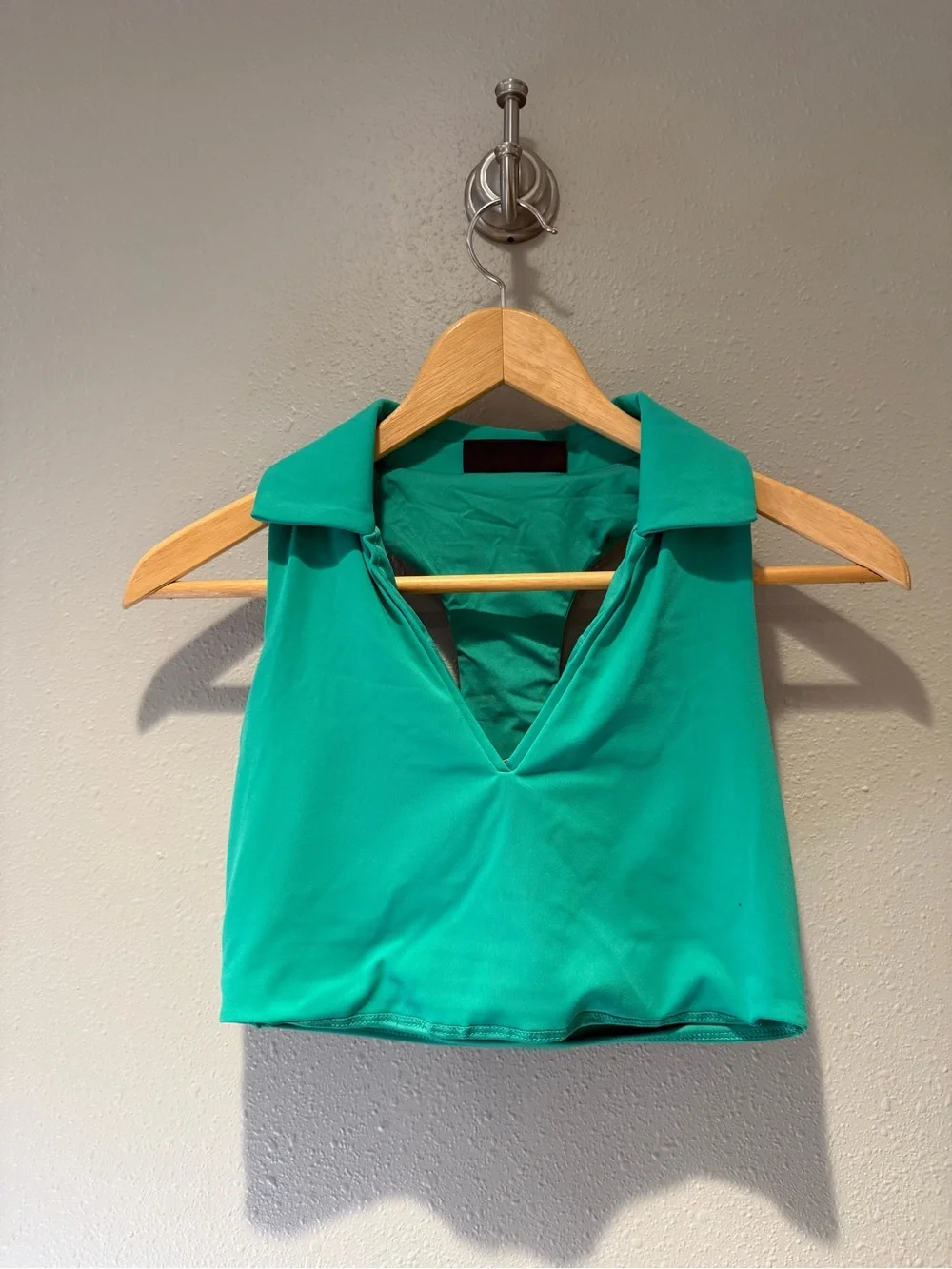 New Crane Collared Longline Sports Bra Crop Top Green Small